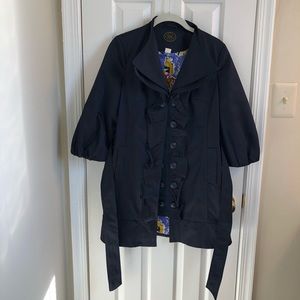 Anthropologie Idra Ruffle Trench Coat- Navy size 2